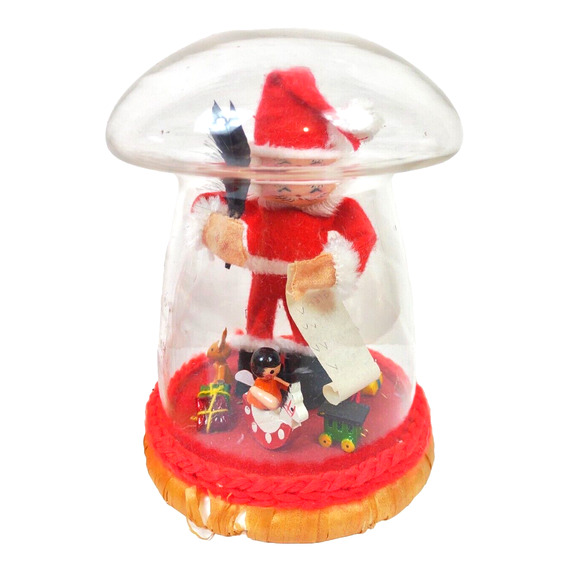 Caffco Christmas Santa Elf Diorama Under Mushroom Glass Terrarium VTG Set Of 2 - Picture 2 of 12